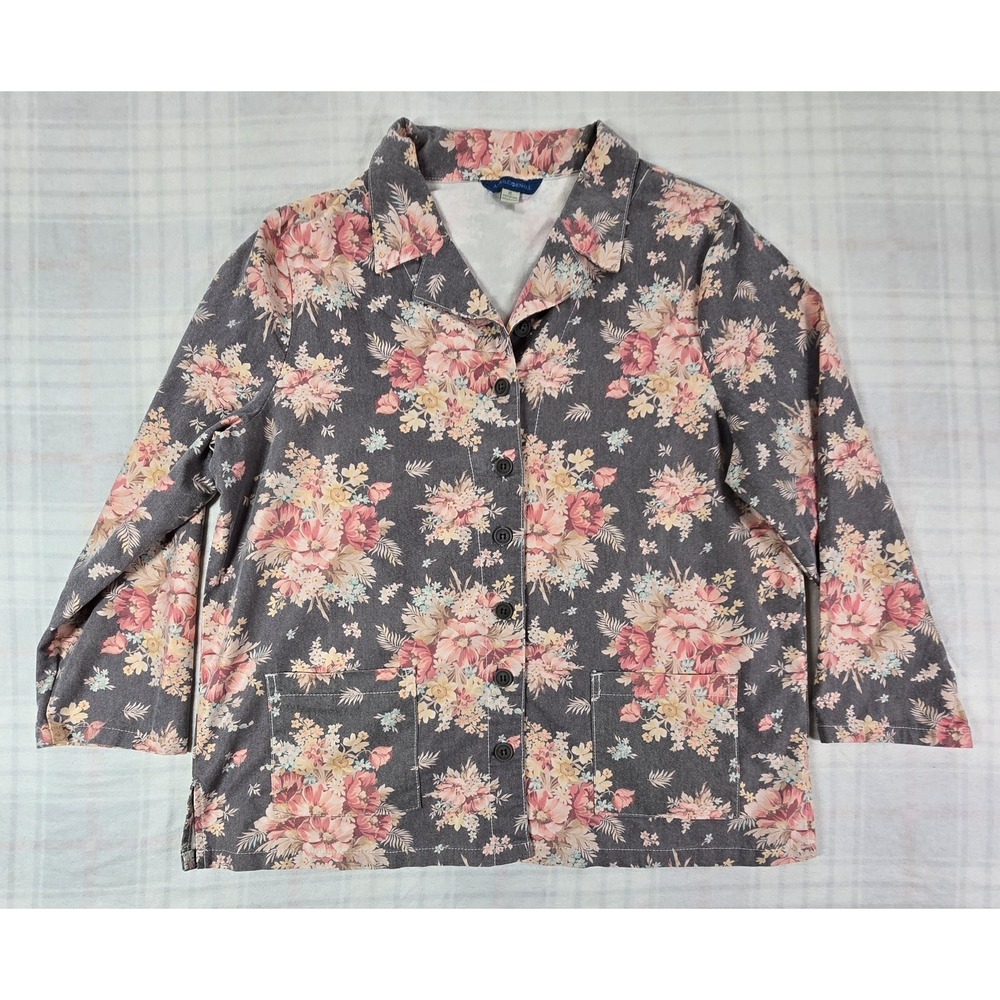 April Cornell Ellie Cottage Jacket Floral Patch Pockets Utility Gardencore XL
